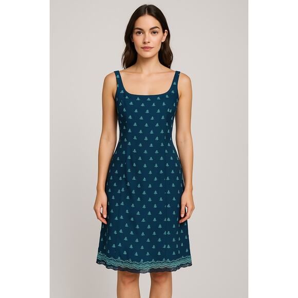 French Connection Blue Floral Embroidered Sleeveless Silk Blend Dress Size 4 - Picture 1 of 4